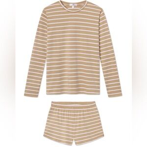LAKE Pima Long-Short Pajama Set Sandstone Triple Stripe - Women’s Small